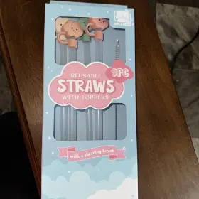 Wellness 197549350038 4 Reusable 12 Inch Silicone Straws Cloud Shaped Toppers With Brush