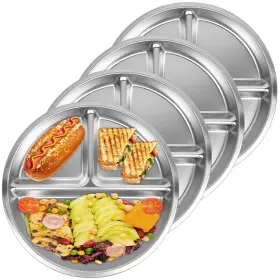 3-compartm Wensdr Bxgcp001 Set Of 4 Stainless Steel Kids Plates Portion Control Platter With