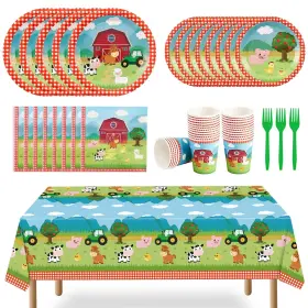 Supplies-002-us Wernnsai Farm Party Tableware Set 130pcs Barnyard Animal Themed Supplies For Kids B