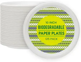 Wgcc 313030975973 Paper Plates 10 Inch 125 Count 100% Compostable Disposable Heavy Duty