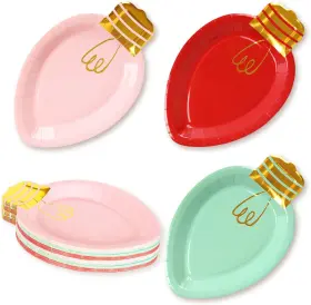 W10894 Whaline 30pcs Christmas Paper Plate Gold Foil Dinner Red Pink Green