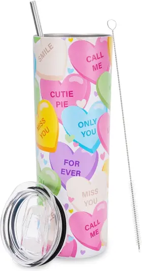 W11192 Whaline Valentines Day Tumbler With Lid And Straw 21 Ounces Multicolor