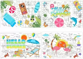 W12642 Whaline 24pcs Hello Summer Coloring Placemats Pool 11x16.5inch Black White