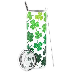 W15683 Whaline St. Patricks Day Tumbler With Lid And Straw Green Shamrock Stainless Steel Cup