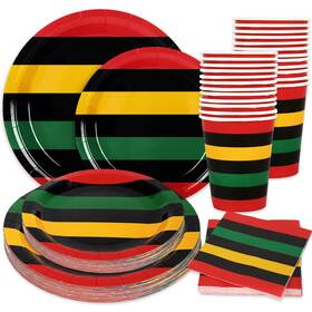 Whaline W16275 96pcs Juneteenth Tableware Black History Month Kwanzaa Paper Plate Napkin Cup