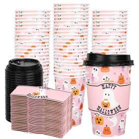 Whaline W17146 50pcs 16oz Halloween Disposable Coffee 3.5 Inches X 5.5 Pink