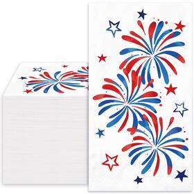 Whaline W19786 50pcs Patriotic Guest Napkins Disposable Red Blue Firework Star Dinner