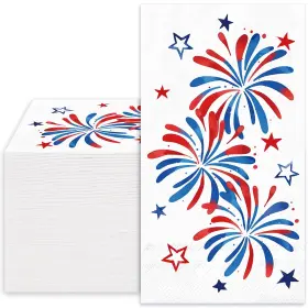 W19786 Whaline 50pcs Patriotic Guest Napkins Disposable Red Blue Firework Star Dinner W19786 Whaline 50pcs Patriotic Guest Napkins Disposable Red Blue Firework Star Dinner