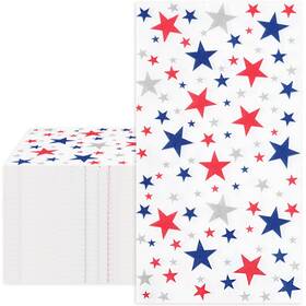 Whaline W7719 Patriotic Guest Napkins Red Blue Silver Star Disposable Paper Napkin 3 Ply