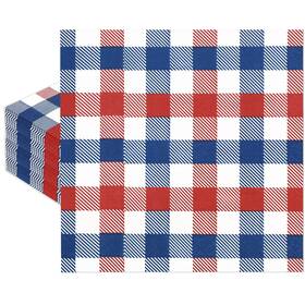Whaline W8005 80pcs Patriotic Paper Napkins Red Blue White Buffalo Plaid Disposable