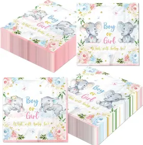 Wicestoreco 313028781708 40pcs Gender Reveal Elephant Napkins Paper Tablew