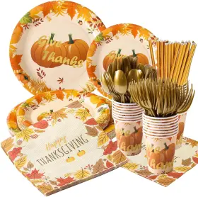 Wigood 727370454911 192 Pcs Thanksgiving Party Supplies Disposable Plates 24 Paper