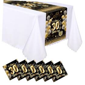Windkream Yqq-windkream-0654 6 Pcs Birthday Table Runners 108 Inch Long Plastic Disposable Black And 30th