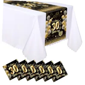 Yqq-windkream-0654 Windkream 6 Pcs Birthday Table Runners 108 Inch Long Plastic Disposable Black And 30th