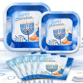 Winfaire 706132783773 Hanukkah Paper Goods Set - Mega Pack Serves 10 Large And Small Plates Nap