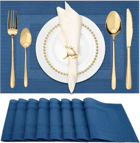 Usnblue8 Winknowl Placemats For Dining Table Set Of 8 Waterproof Navy Blue