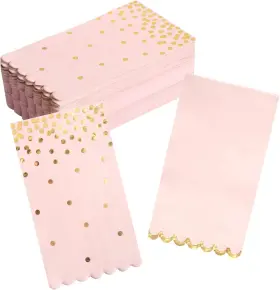 Pnpk50 Winoo Design Pink Paper Towel - 50 Pack Disposable And Gold Dinner Napkins With