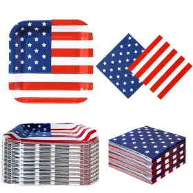 Pss501 Winoo Design 50 Pack - Bulk 4th Of July Plates And Napkins Sets Disposable Party