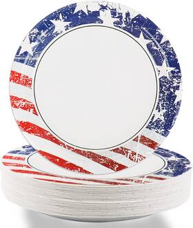 Wiooffen 313045652647 48 Pcs 7 Inch Patriotic American Flag Paper Plates 4th Of July Party Supplies