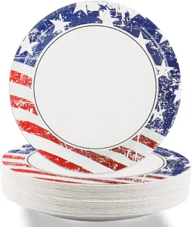 Wiooffen 313045652647 48 Pcs 7 Inch Patriotic American Flag Paper Plates 4th Of July Party Supplies