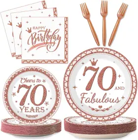 Wiooffen 313088346305 70th Birthday Party Decorations Plates And Napkins Rose Gold