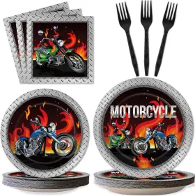 Wiooffen 445047450426 96pcs Motorcycle Party Decorations Paper Plates Napkins Birthday