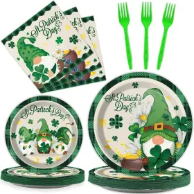 Ym0319 Wiooffen 96 Pcs St. Patrick S Day Plates And Napkins Green Shamrock