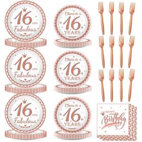 Wiooffen Ym0369-1 Birthday Party Plates And Napkins Decorations 96 Pcs 16 16th