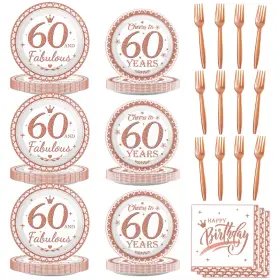 Ym0374-1 Wiooffen 60th Birthday Decorations For Woman Paper Plates Napki