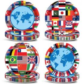 Ym0714 Wiooffen 80pcs International World Flags Plates Around The Globe Party