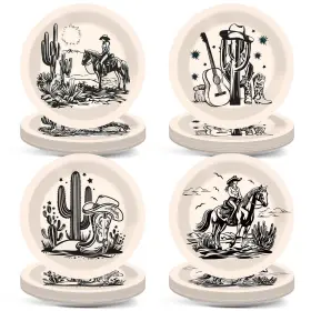 Ym0882 Wiooffen 48pcs Western Paper Plates 7inch Cowgirl Party Dessert Dinner