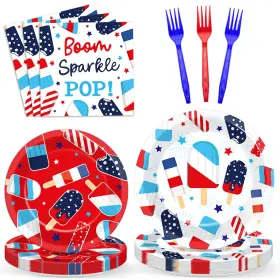 Ym1636 Wiooffen 96pcs 4th Of July Party Supplies Summer Ice Pop Paper Plates And Napkins Patr Ym1636 Wiooffen 96pcs 4th Of July Party Supplies Summer Ice Pop Paper Plates And Napkins Patr
