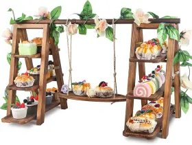 Wi0010 Wisreach Wooden 3 Tier Cupcake Stand With Swing And Flower Wood