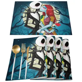 Pm005 Wlwlgluck 4pcs Christmas Placemats - Skellington Jack And Sally Large Halloween-jack