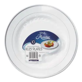 Wnarsm101210ws Wna Masterpiece Plastic Plates 10.25 In White With Silver Accents Round 120/carton