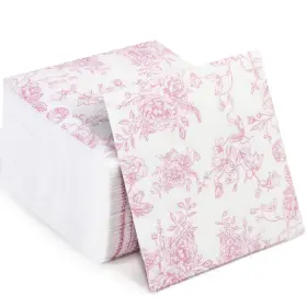 Pnp01 Wnylepl 100 Pack Pink Floral Cocktail Napkins Guest Hand Towels Disposable For Bathro