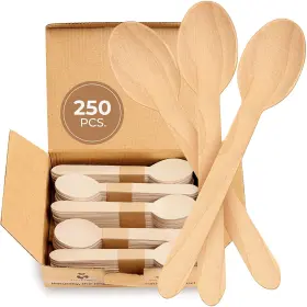Woodenhouse Lifelong Quality 842167114844 Disposable Wooden Spoons Set Of 250 Pcs Biodegradable Utensils Eco Friendly