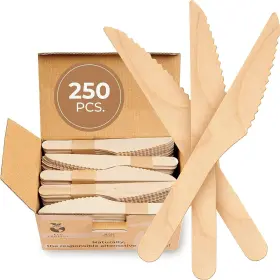 Misc-1 Woodenhouse 250 Pack - Eco Disposable Wooden Knives Biodegradable Compostable Cutlery