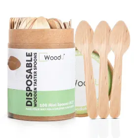 Woodu 854463007027 Little Wooden Spoon Eco-friendly Ice Cream Tasting Spoons And Sample Spo