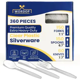 Wordop 614141576821 Extra Heavy Duty Plastic Silverware Set 360 Pieces Disposable Cutlery 150