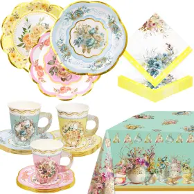 Wb185s Worldbazaar Tea Party Supplies Floral Dinnerware Decorations 24 Paper Cu