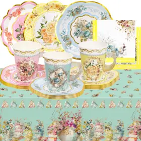 Wb72w Worldbazaar Tea Party Supplies Floral Dinnerware Decorations 12 Paper Cu