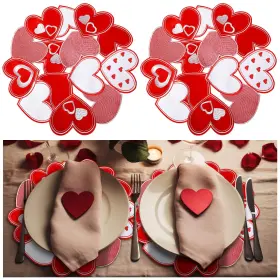 Kai-wovweave-5 Wovweave 4 Pcs Valentines Day Round Placemat Embroidered Love Large Red