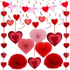 Wpond 955580416946 Valentines Day Heart Paper Kit Party Decorations Red Swirl Hanging Dec