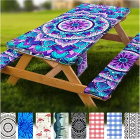 Yczb-s-02 Wrakus Fitted Picnic Table Cover With Bench Covers Vinyl 72x30in Purple Mandala Yczb-s-02 Wrakus Fitted Picnic Table Cover With Bench Covers Vinyl 72x30in Purple Mandala