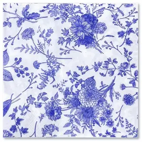 Wcjz-5in-50p-syflo-blu Wrapaholic 5x5 Inch Blue And White Toile Floral Cocktail Napkins 50 Pcs For Party
