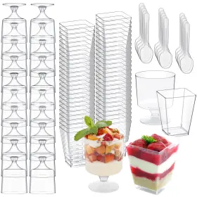 Wtarabur 635393493469 320-pack Dessert Cups With Spoons 5 Oz Mini Plastic For Party Yo