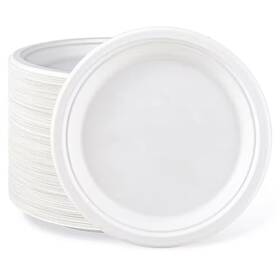 Wudkey 711181444032 150-pack 9 Inch Heavy Duty Paper Plates White Disposable Sugarcane Bagasse Table