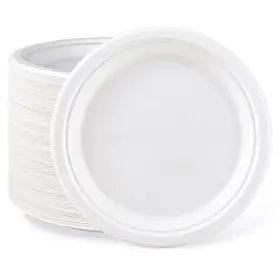 Wudkey 711181444032 150-pack 9 Inch Heavy Duty Paper Plates White Disposable Sugarcane Bagasse Table