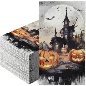Cjz-wsj-nangua-250708 Wuhuzsm 100pcs Halloween Guest Napkins 3-ply Disposable Castle Pumpkins Design For